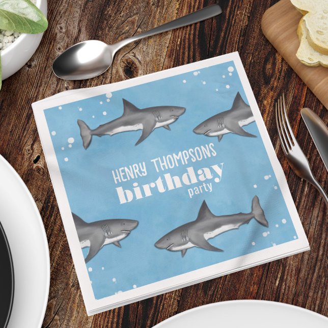 Simple Whimsical Pool Party Sharks Blue Ocean Napkin (Creator Uploaded)
