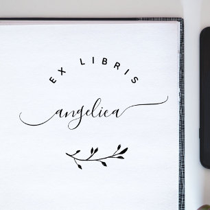 Simple Whimsical Script Minimalist Ex Libris Book Rubber Stamp