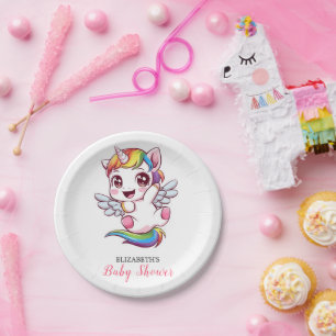 Simple Whimsical Unicorn Baby Shower Paper Plate