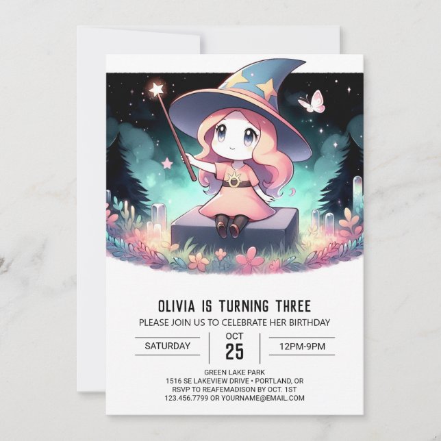 Simple Whimsical Wizard Birthday Invitation (Front)