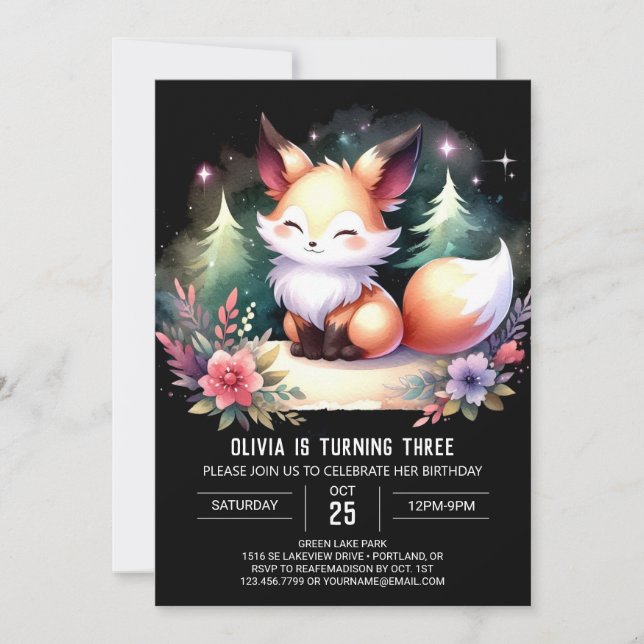 Simple Whimsy Fox Birthday digital Invitation (Front)
