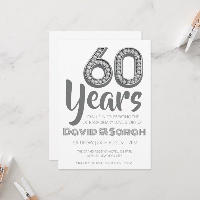 simple white 60th wedding anniversary invitations (Front/Back In Situ)