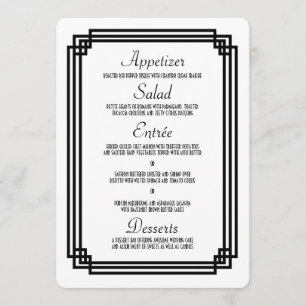 Simple White and Black Art Deco Wedding Menu