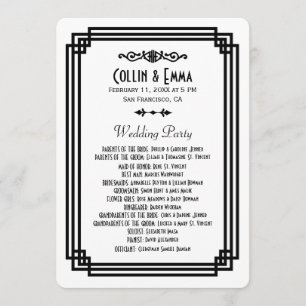 Simple White and Black Art Deco Wedding Programs