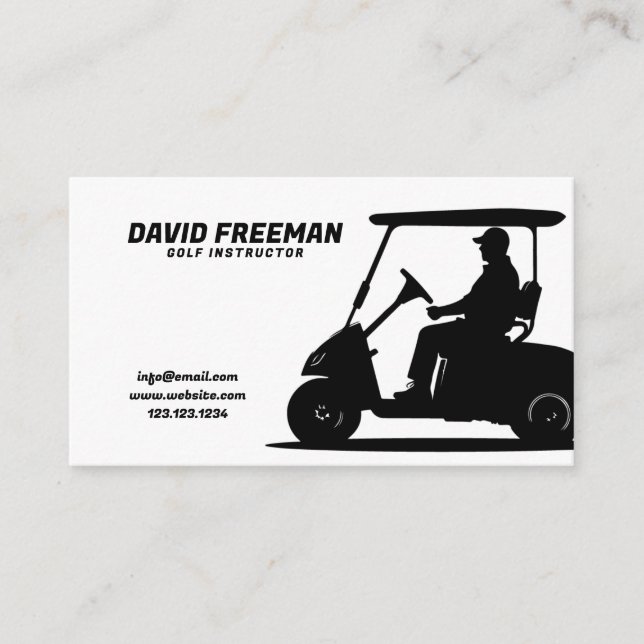 Simple White and Black Cart Golf Instructor Business Card (Front)