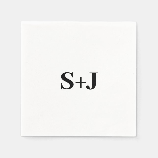 Simple White and Black Couple Initials Wedding Napkin (Front)