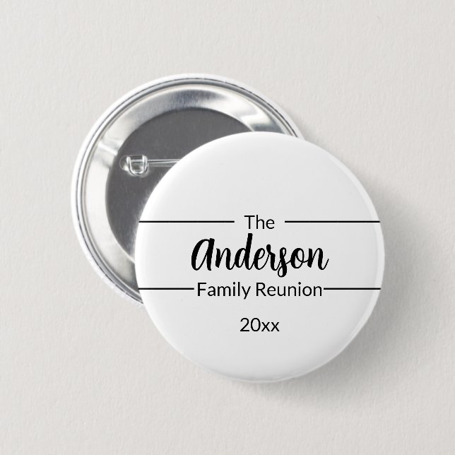 Simple White and Black Year Name Family Reunion 2 Inch Round Button (Front & Back)