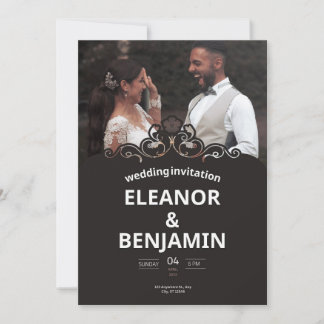 Simple white and brown wedding invitation