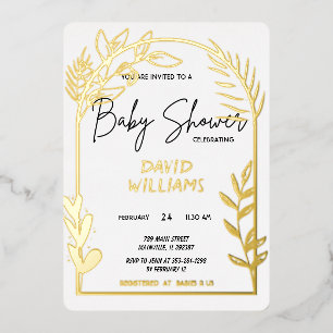 Simple White and Gold Baby Shower Foil Invitation