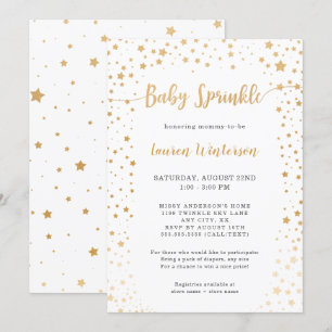 Simple White and Gold Star Baby Sprinkle Invitation