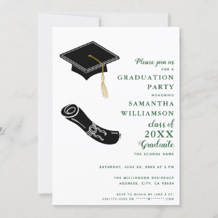 Simple White and Green Graduation Party Invitation