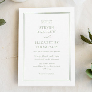 Simple White and Green Wedding Invitation