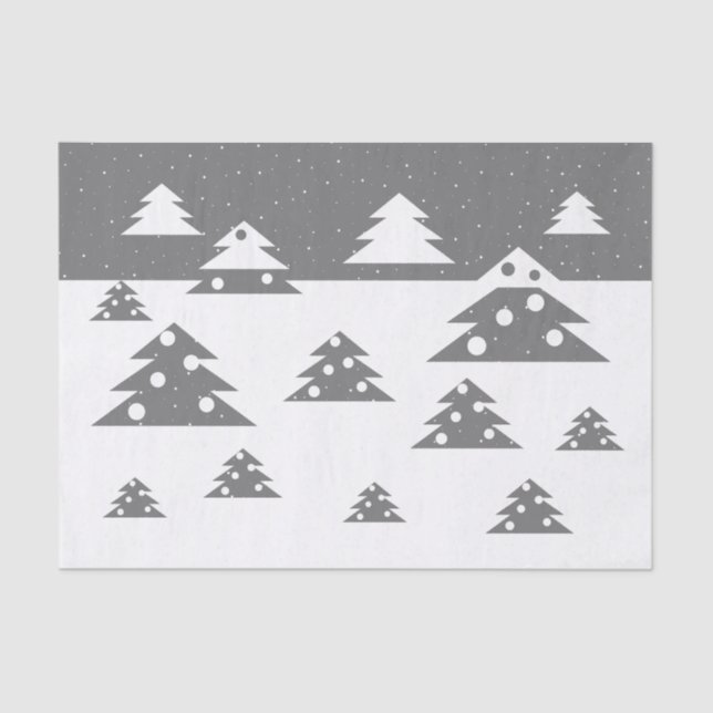 Simple White and Grey Christmas trees Snow Holiday Tissue Paper (Front)