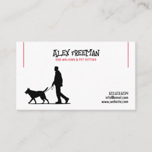 Simple White and Red Dog Walker Silhouette Business Card