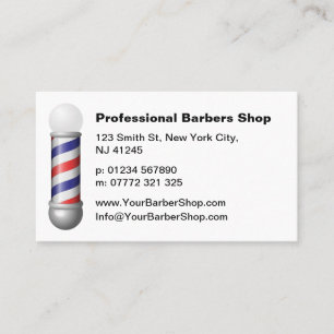 Simple White Barbers Pole Barbershop Business Card