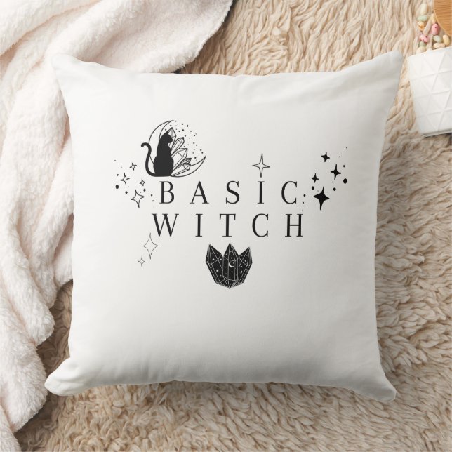 Simple White Basic Witch Throw Pillow (Blanket)