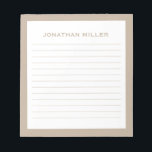 Simple White Beige Typographic Name Lined Notepad<br><div class="desc">A professional lined notepad with a minimalist design in a beige and white. Custom monogram initial and name on a simple white background,  framed by a beige border. Personalize using the fields provided or use the 'message' button to contact the designer for help.</div>