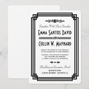 Simple White & Black Art Deco Wedding Invites