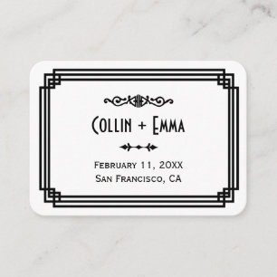Simple White & Black Art Deco Wedding Place Cards