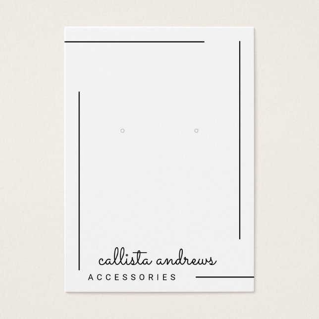 Simple White Black Border Script Earrings Display (Front)