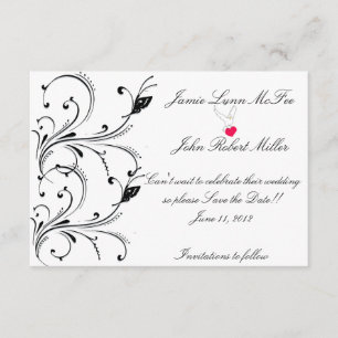 Simple White Black Butterfly Scroll Save the Date 