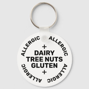 Simple White Black Emergency Contact Allergen Keychain
