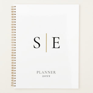 Simple White Black Gold Monogram 2023 Planner