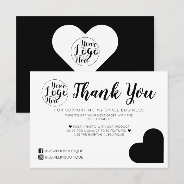Simple White Black Heart Logo Customer Thank You (Front/Back)