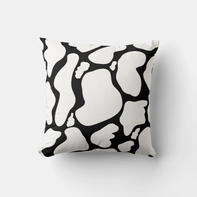 Simple White Black Large cow spots Animal Pattern Throw Pillow (Front)