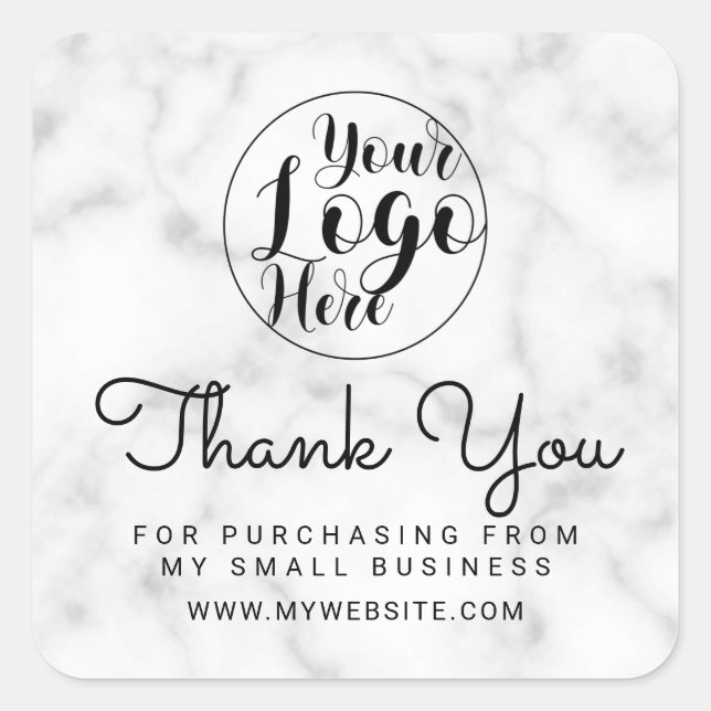 Simple White Black Marble Customer Thank You Square Sticker (Front)