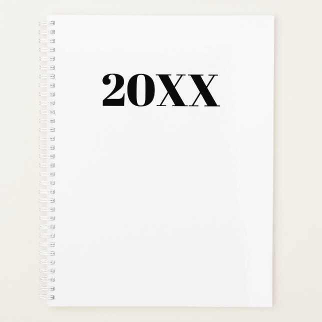 Simple white black modern typography year monogram planner (Front)