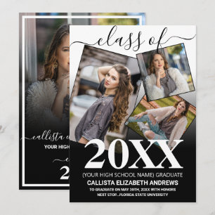 Simple White Black Ombre Graduation Photo Collage Announcement