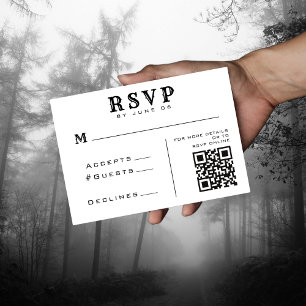 Simple White & Black QR Code Wedding Details RSVP