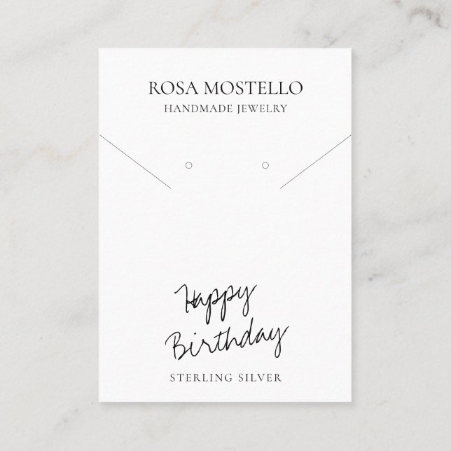 Simple White Black Script Happy Birthday Display Business Card (Back)
