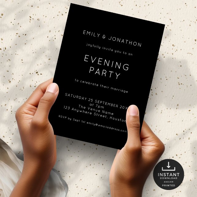 Simple White Black Wedding Evening Party Invitation (Creator Uploaded)