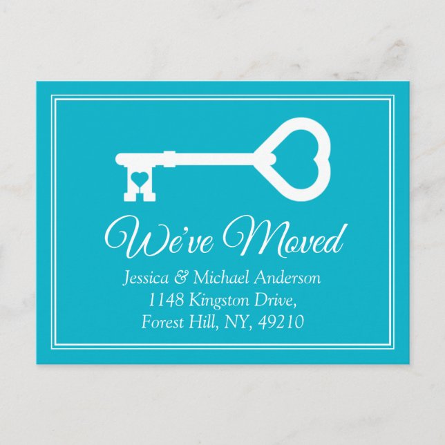 Simple White Blue Minimal Key Moving Announcement Postcard (Front)
