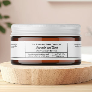 Simple white body butter cosmetics jar 1" x 7.25" wrap around label
