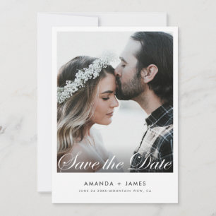 Simple White Border Elegant Script Photo Custom Save The Date
