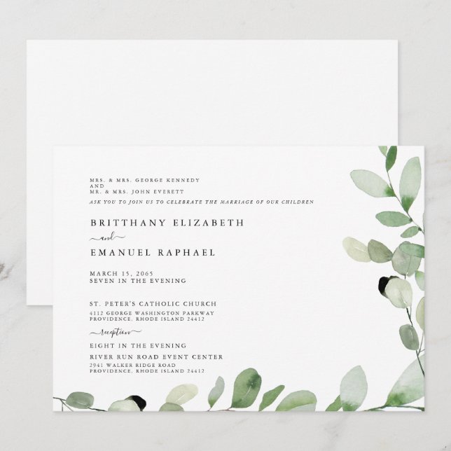 Simple White Both Parents Listed Wedding Invitatio Invitation (Front/Back)