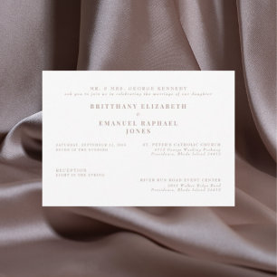 Simple White Bride Parents Rose Gold Text Wedding Invitation