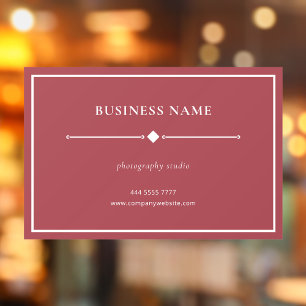 Simple White Business Office Name on Dusty Red Window Cling