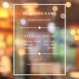 Simple White Business Office Opening Hours Window Cling