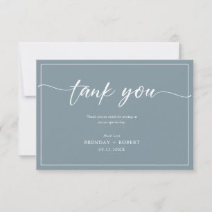 Simple White Calligraphy On Blue-Grey Thank You  Card