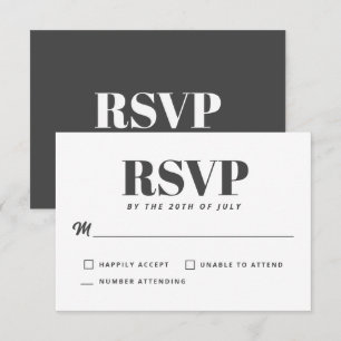 Simple White Charcoal Grey Modern Minimalist RSVP Card