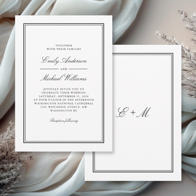 Simple White Classic Elegant Wedding Invitation (Available in both printed and paperless digital download format.)