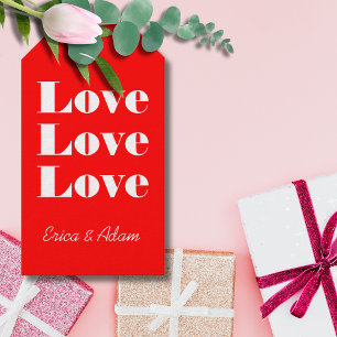 Simple White Clean 3 x Love Neon Red Gift Tags