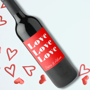 Simple White Clean 3 x Love    Neon Red Wine Label