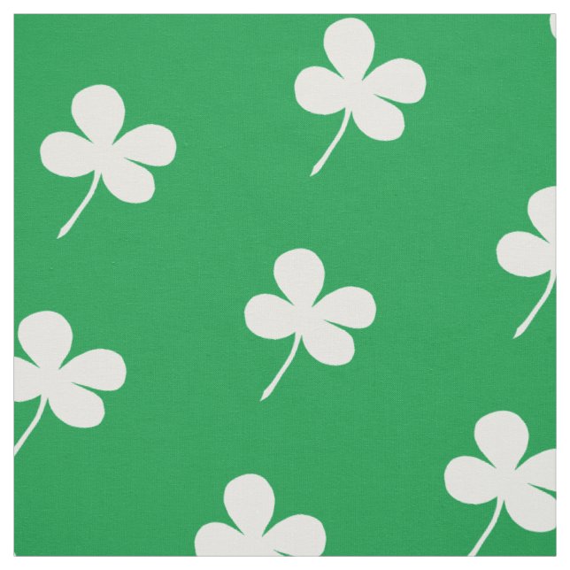 Simple White Clovers on Green Fabric (Swatch)