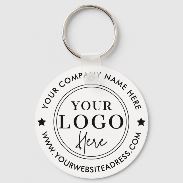 Simple White Company Business Name Logo Website Keychain (Front)