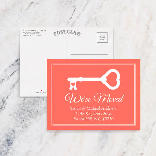 Simple White Coral Minimal Key Moving Announcement Postcard